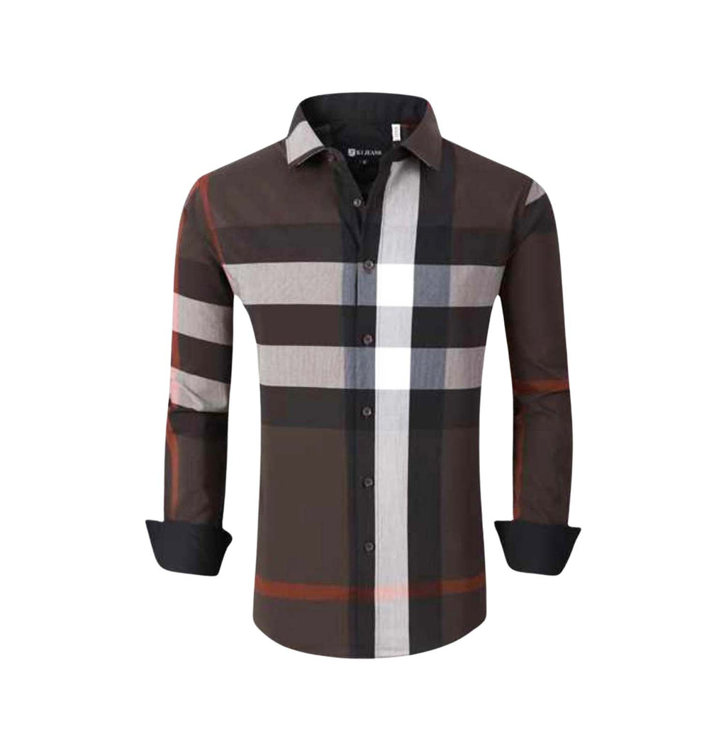 MEN'S PLAID LONG SLEEVE SHIRT (BROWN PVLS057-07)