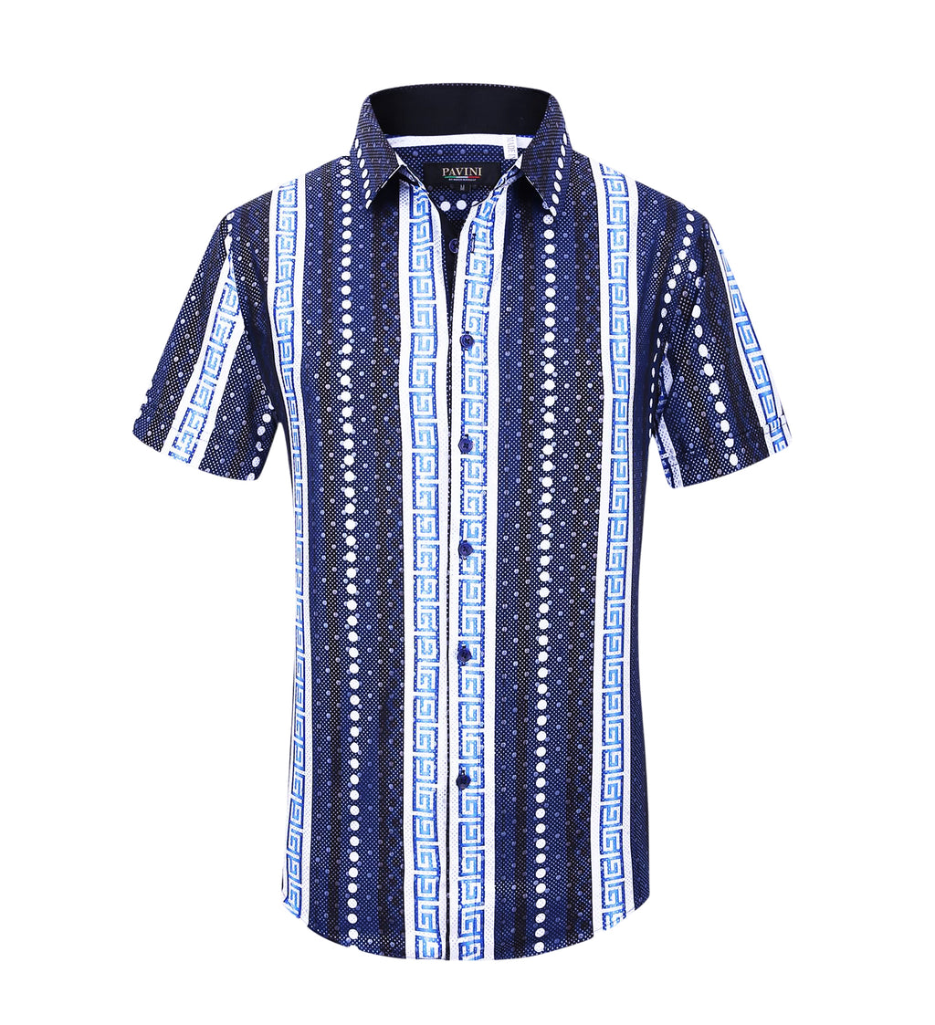 PAVINI MEN'S BUTTON UP SHORT SLEEVES SHIRT (BLUE PVSS095-01)