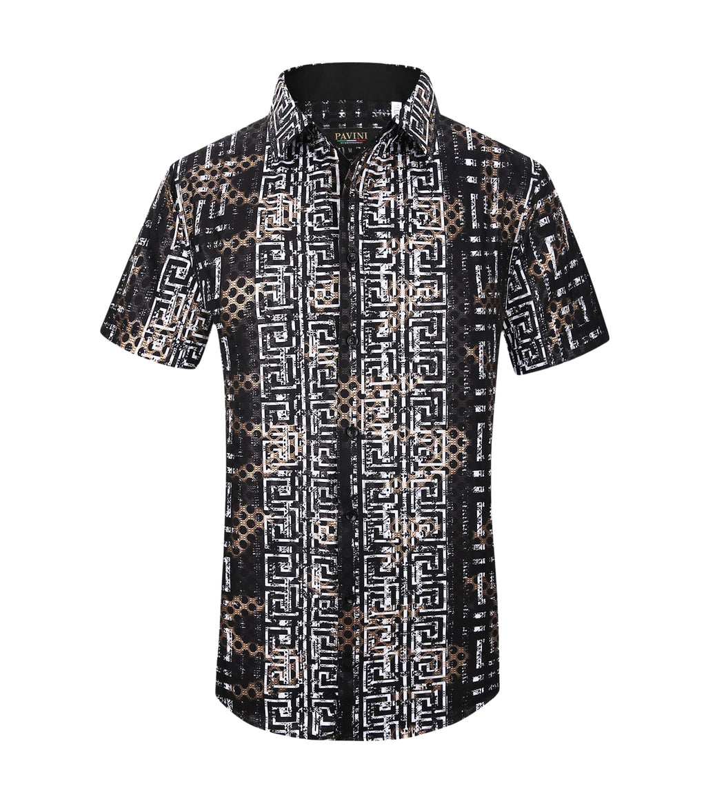 PAVINI MEN'S BUTTON UP SHORT SLEEVES SHIRT (BLACK PVSS095-18)