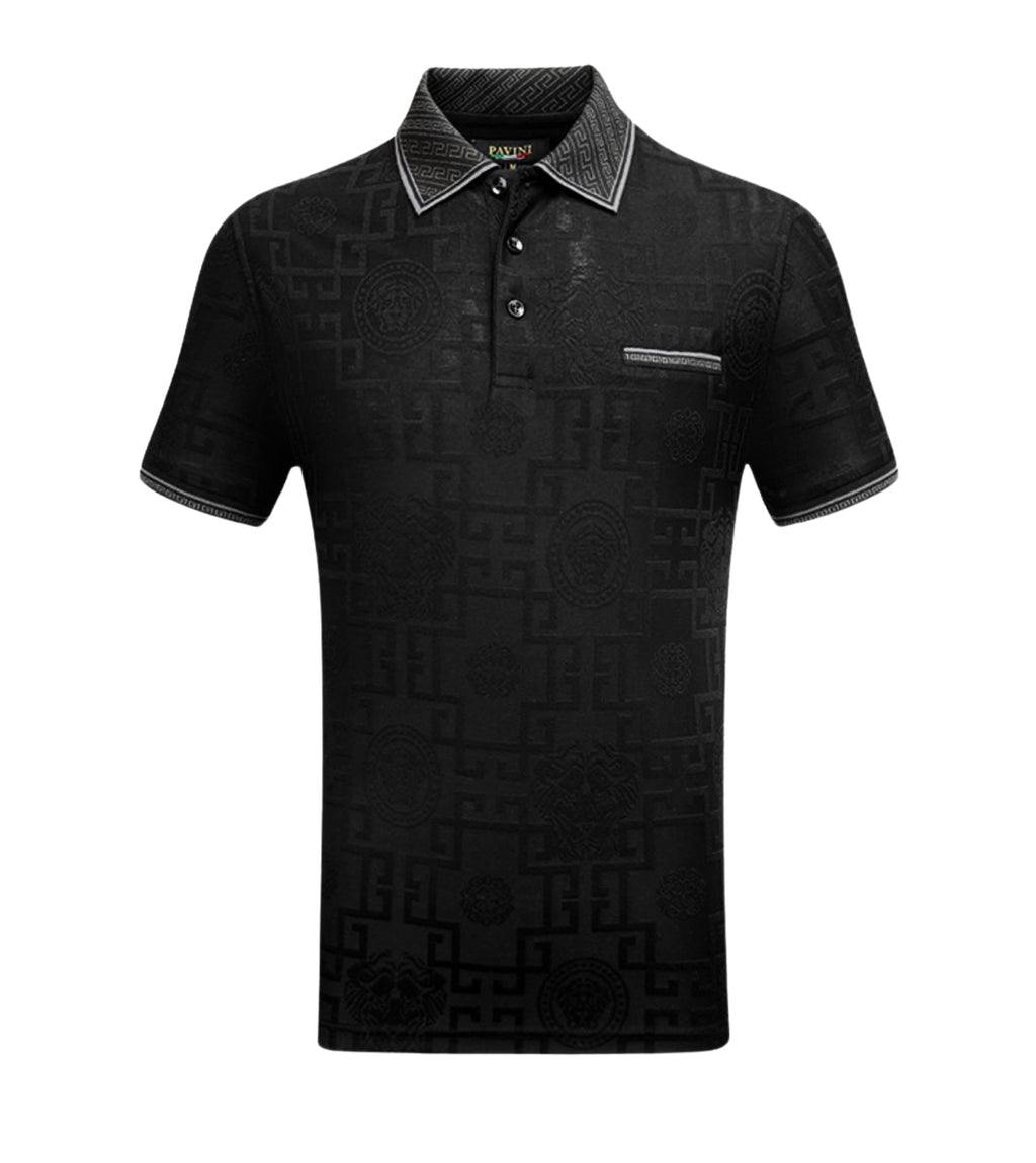 PAVINI MEN'S DESIGNER SHORT SLEEVES POLO T-SHIRT (BLACK P-3015)