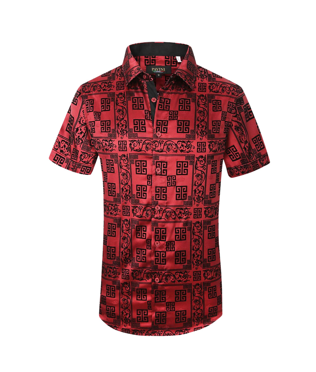 PAVINI MEN'S BUTTON UP SHORT SLEEVES SHIRT (RED PVSS097-02)