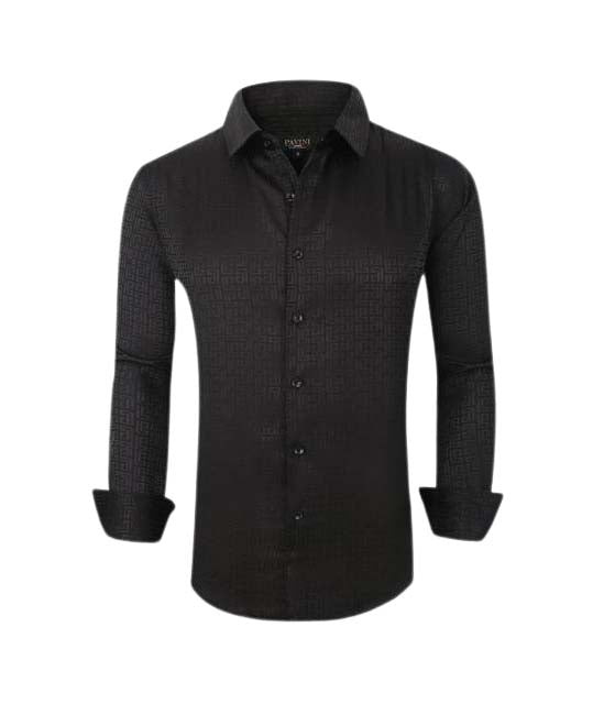 PAVINI MEN'S BUTTON UP LONG SLEEVE SHIRT (BLACK PVLS082-05)