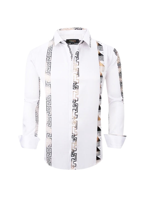 PAVINI MEN'S BUTTON UP LONG SLEEVE SHIRT (WHITE PVLS100-23)