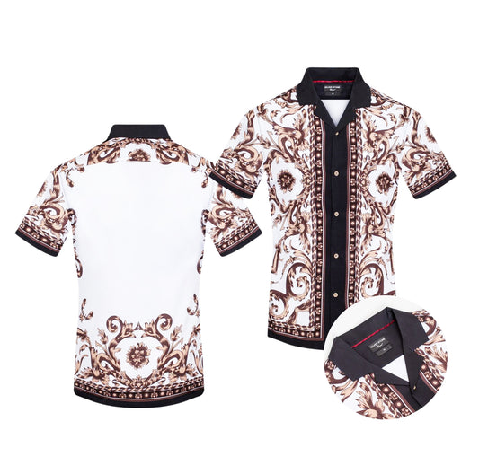 SILVER STONE MEN'S FOIL BUTTON UP SHORT SLEEVES SHIRT (WHITE CSSW-31)