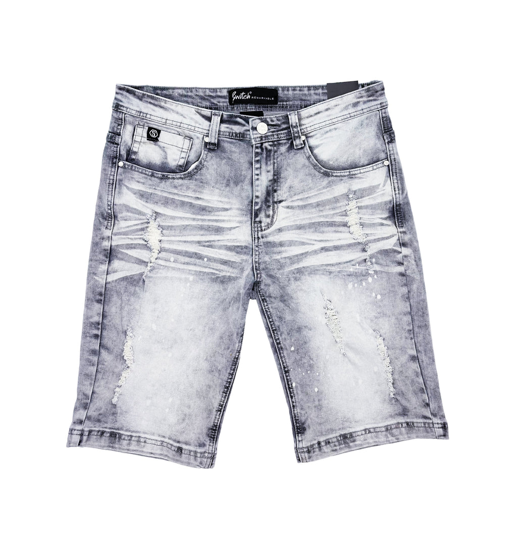 SWITCH MEN'S DISTRESSED RIPPED DENIM SHORTS (ICE GREY)