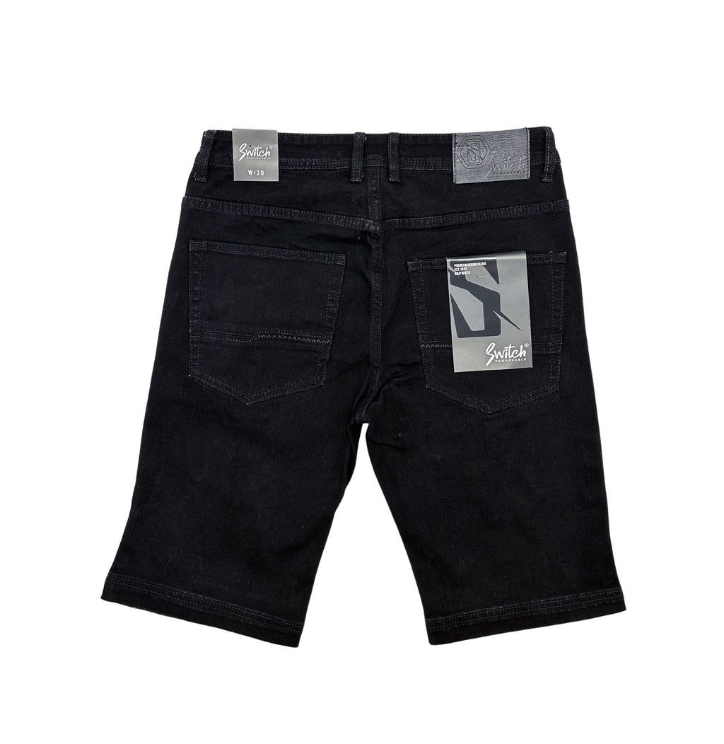 SWITCH MEN'S DISTRESSED RIPPED DENIM SHORTS (JET BLACK)