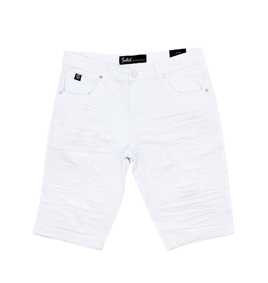 SWITCH MEN'S RIPPED DENIM SHORTS (WHITE)