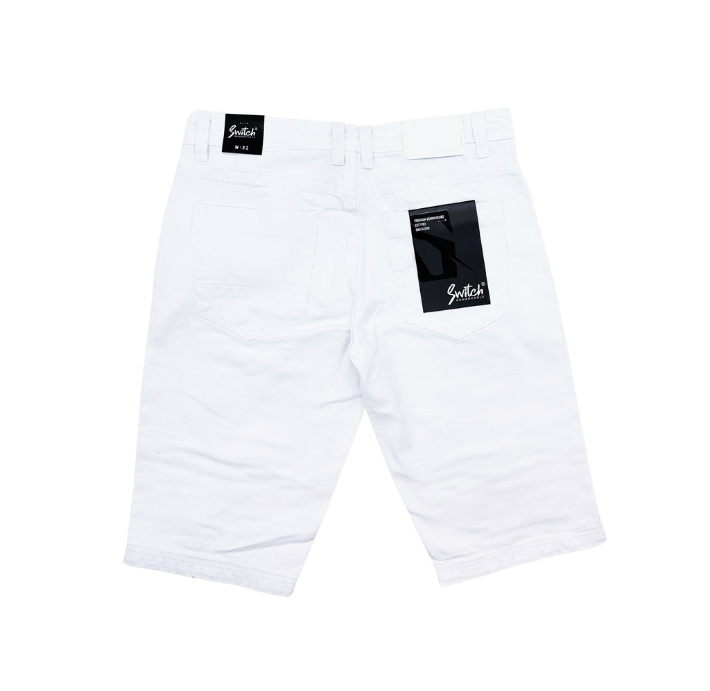 SWITCH MEN'S RIPPED DENIM SHORTS (WHITE)