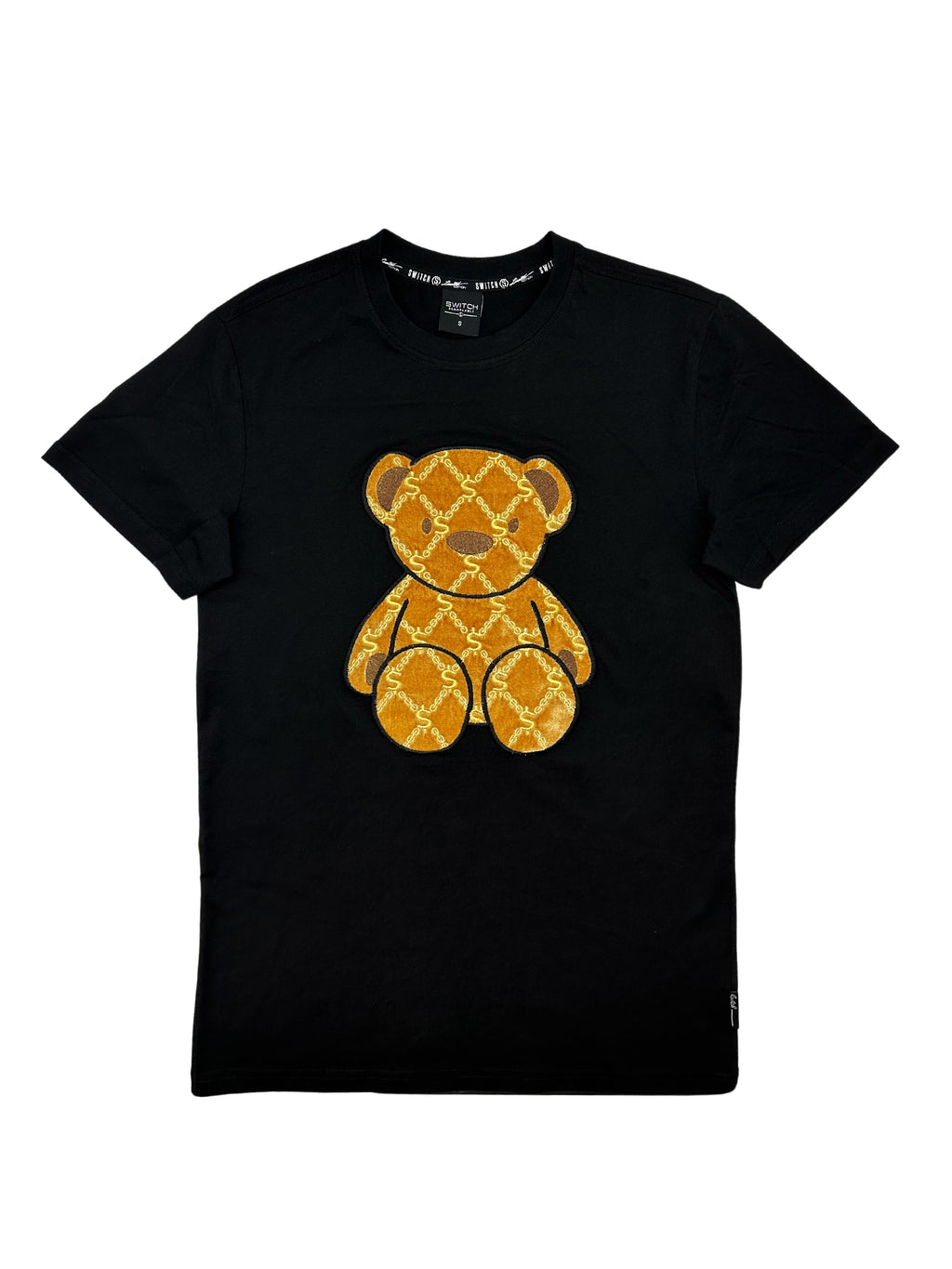 SWITCH MEN'S BEAR CHENILLE & METALLIC EMBROIDERY T-SHIRT (BLACK/KHAKI)