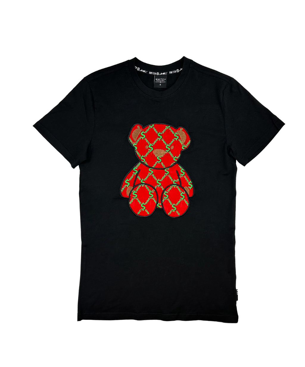 SWITCH MEN'S BEAR CHENILLE & METALLIC EMBROIDERY T-SHIRT (BLACK/RED)