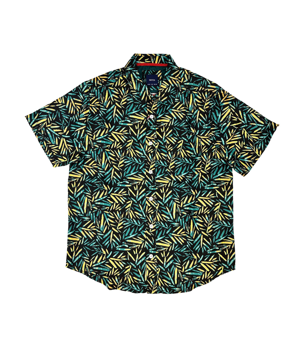 MEN'S ALL OVER PRINT SHORT SLEEVE BUTTON-UP TROPICAL SHIRT (BLACK)