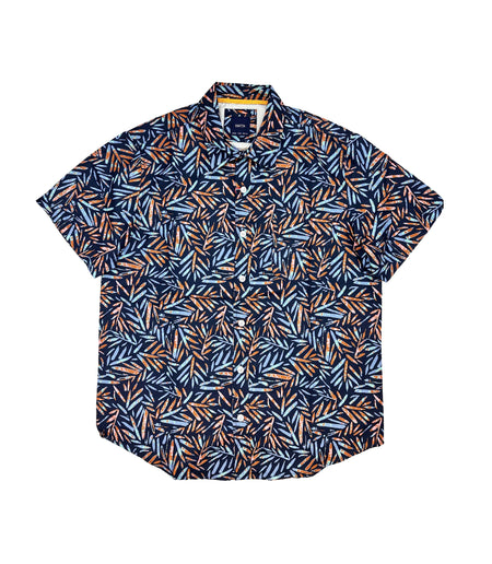 MEN'S ALL OVER PRINT SHORT SLEEVE BUTTON-UP TROPICAL SHIRT (ROYAL)