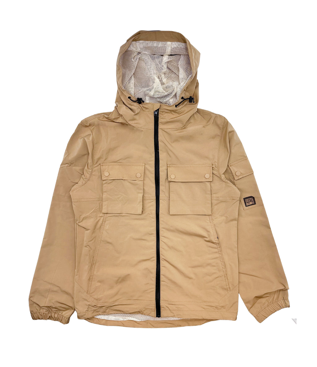 SOUTHPOLE ESSENTIALS HOODED WINDBREAKER JACKET & CARGO JOGGER SET (SAND)