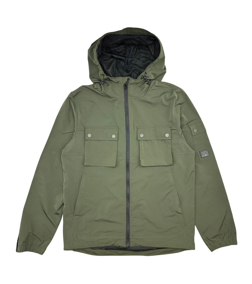 SOUTHPOLE ESSENTIALS HOODED WINDBREAKER JACKET & CARGO JOGGER SET (OLIVE)