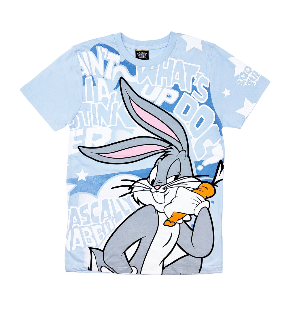 MEN'S LOONEY TUNES BUGS BUNNY ALL OVER PUFF PRINT T-SHIRT (LIGHT BLUE)