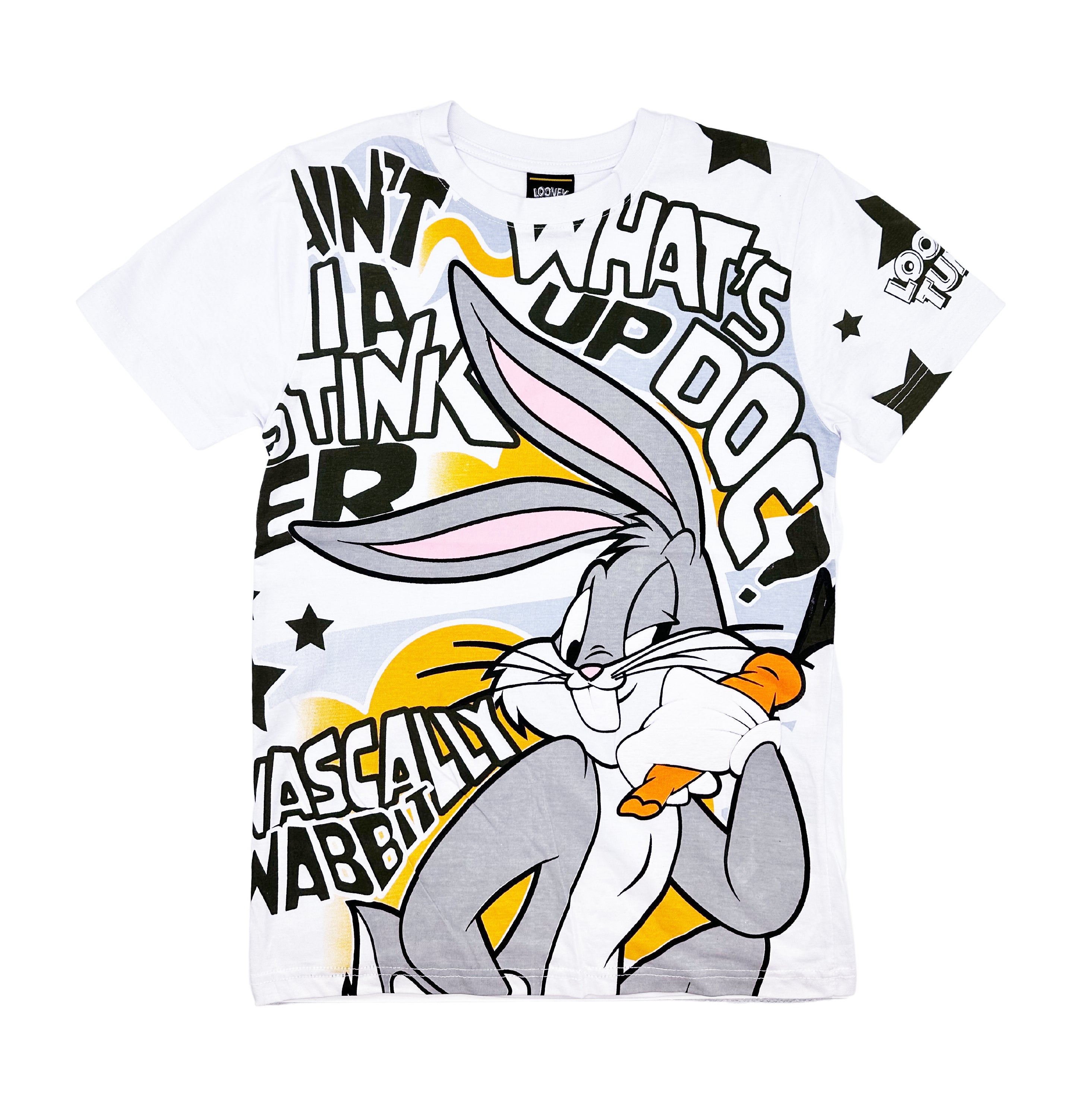 MEN'S LOONEY TUNES BUGS BUNNY ALL OVER PUFF PRINT T-SHIRT (WHITE)