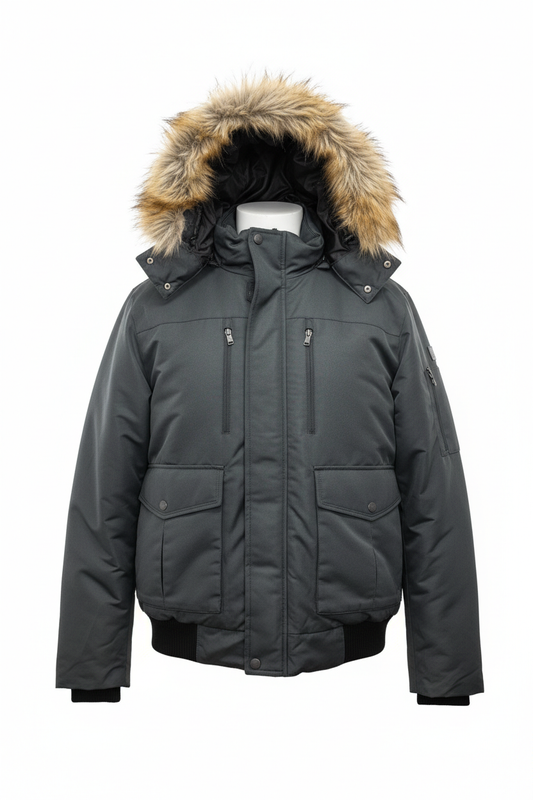 SEAN JOHN MEN'S FAUX FUR WINTER BOMBER JACKET (CHARCOAL)