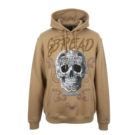 SWITCH REMARKABLE MEN'S RHINESTONE GET THAT BREAD, SKULL GRAPHIC HOODIE (KHAKI)