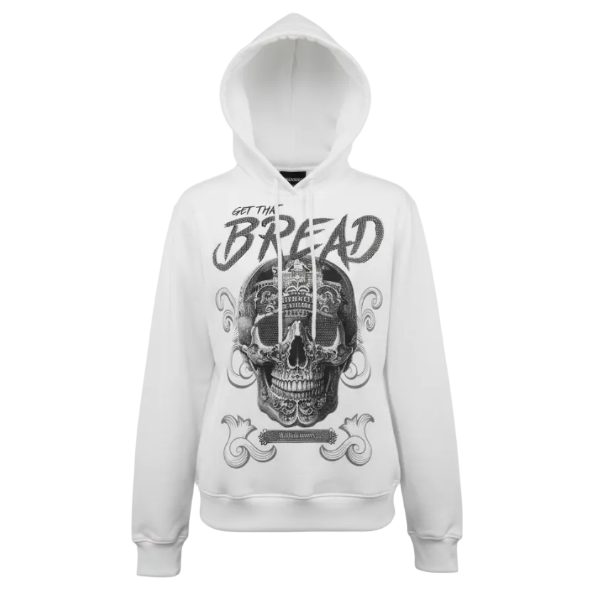 SWITCH REMARKABLE MEN'S RHINESTONE GET THAT BREAD, SKULL GRAPHIC HOODIE (WHITE)