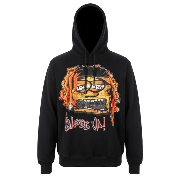 PJ MARK BLEECKER & MERCER MEN'S RHINESTONE BLESS UP GRAPHIC PULLOVER BLACK HOODIE