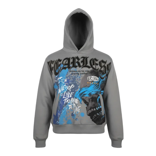 PJ MARK BLEECKER & MERCER MEN'S RHINESTONE FEARLESS GREY GRAPHIC HOODIE