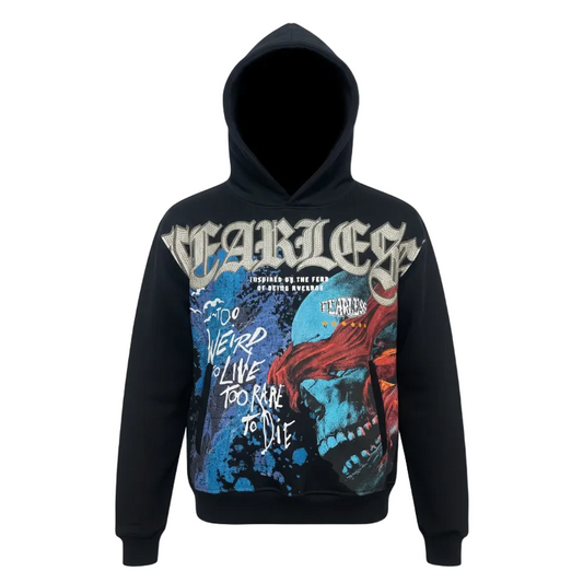 PJ MARK BLEECKER & MERCER MEN'S RHINESTONE FEARLESS BLACK GRAPHIC HOODIE