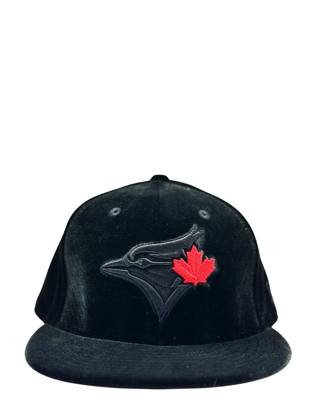 NEW ERA 59FIFTY TORONTO BLUE JAYS BLACK WITH RED LEAF VELOUR FITTED HAT