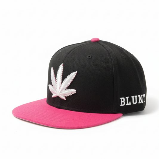 BLUNT MEN'S PINK/BLACK WITH WHITE CANNABIS LOGO SNAPBACK HAT