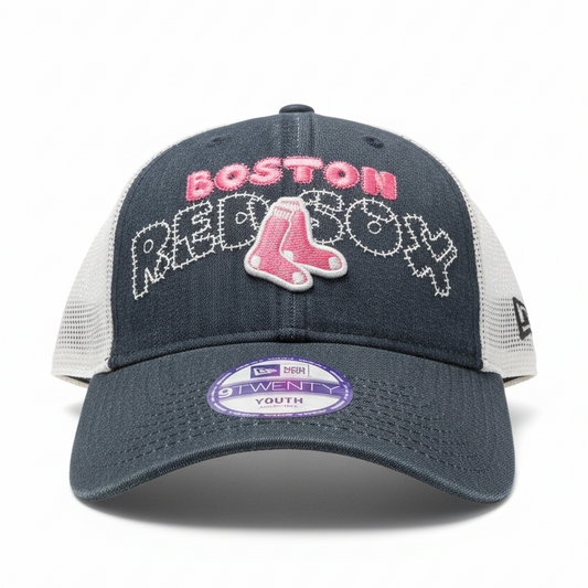 NEW ERA KIDS 9TWENTY MLB BOSTON RED SOX GREY/PINK ADJUSTABLE TRUCKER CAP