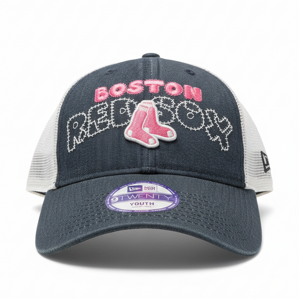 NEW ERA KIDS 9TWENTY MLB BOSTON RED SOX GREY/PINK ADJUSTABLE TRUCKER CAP