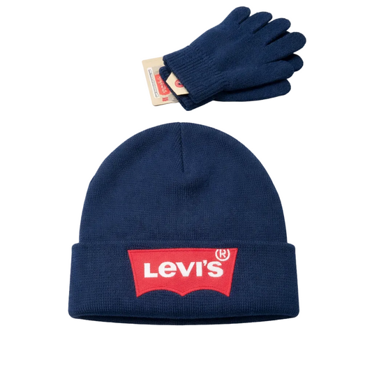 LEVI'S YOUTH KIDS NAVY BLUE TOUQUE & GLOVES SET