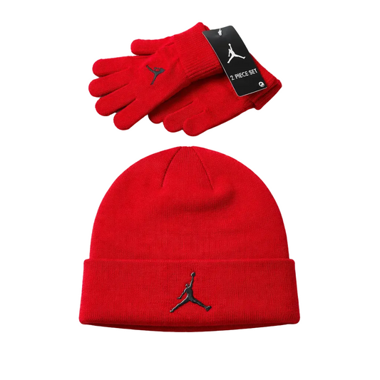 JORDAN KIDS METAL JUMPMAN RED BEANIE & GLOVES SET