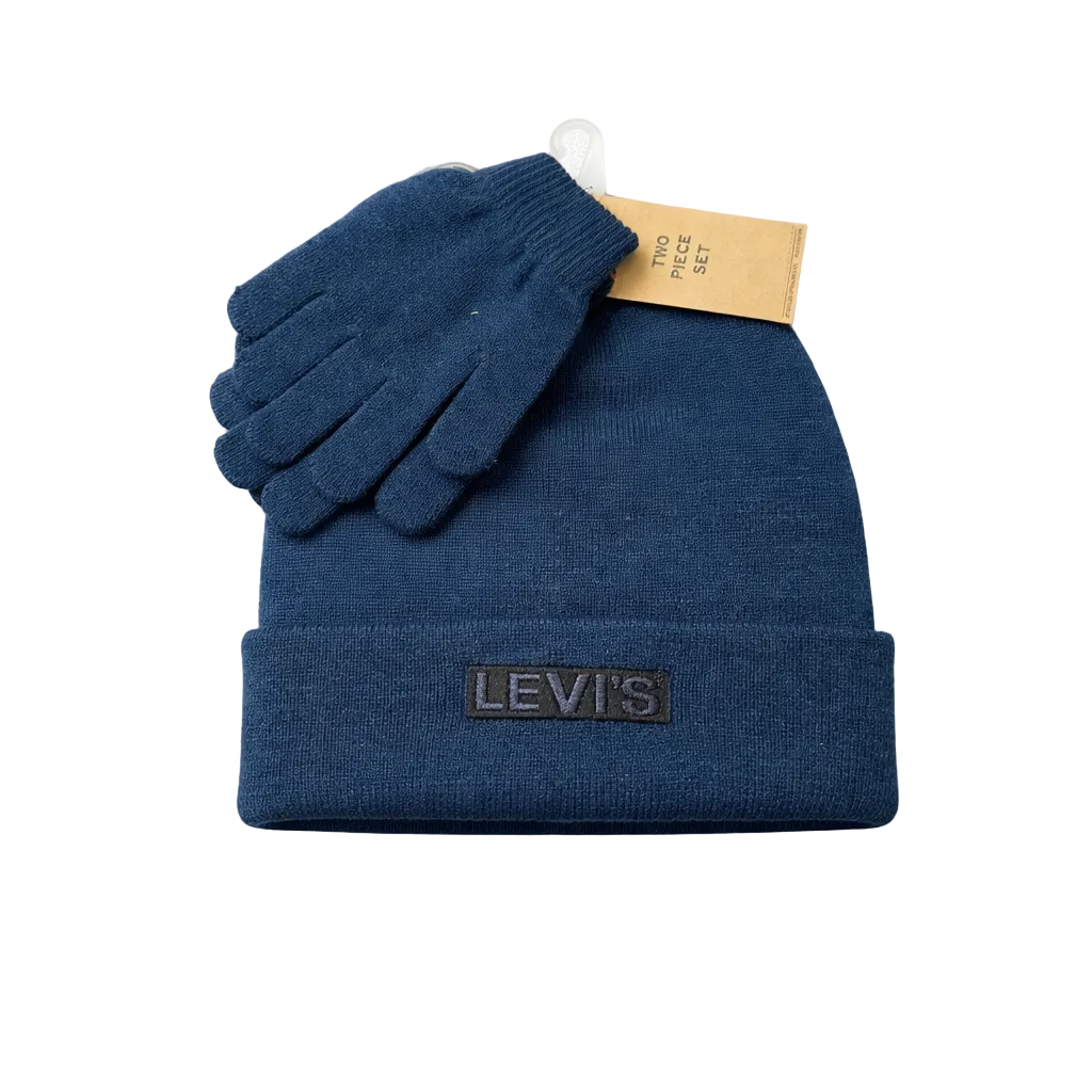 LEVI'S YOUTH KIDS NAVY BLUE TOUQUE & GLOVES SET