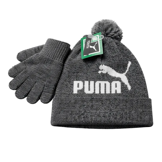 PUMA YOUTH KIDS GREY TOUQUE & GLOVES SET