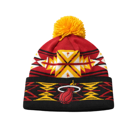 MITCHELL & NESS NBA MIAMI HEAT ORANGE/RED/BLACK TOUQUE
