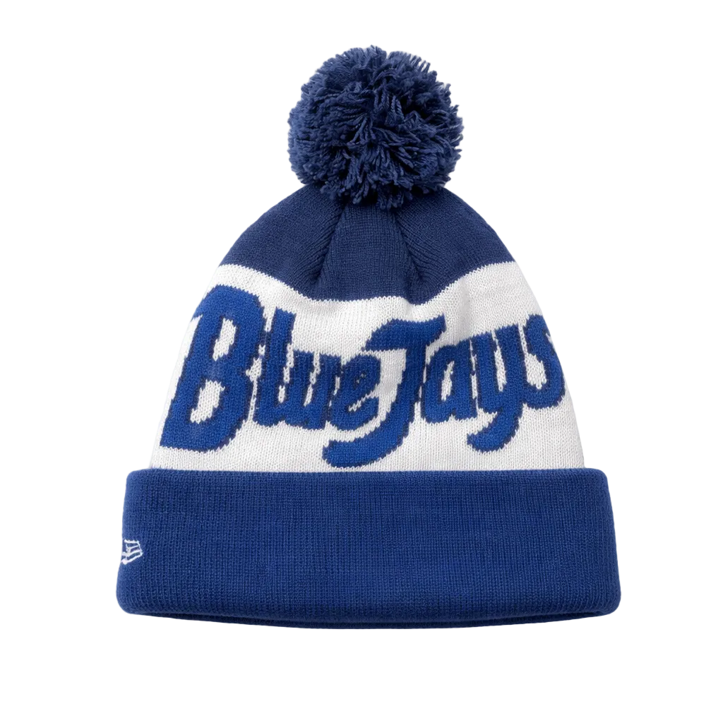 NEW ERA YOUTH KIDS KNITSCRIPT A3 TORONTO BLUE JAYS ROYAL BLUE & WHITE TOUQUE