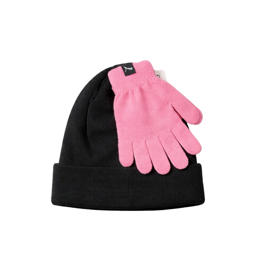 PUMA YOUTH KIDS BLACK & PINK TOUQUE & GLOVES SET