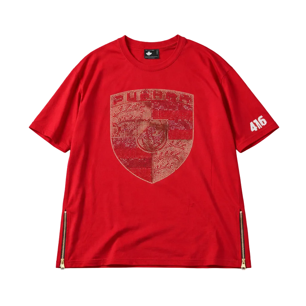 CITY OF DREAMS MEN'S BIG & TALL PUSHER RHINESTONE T-SHIRT (RED)