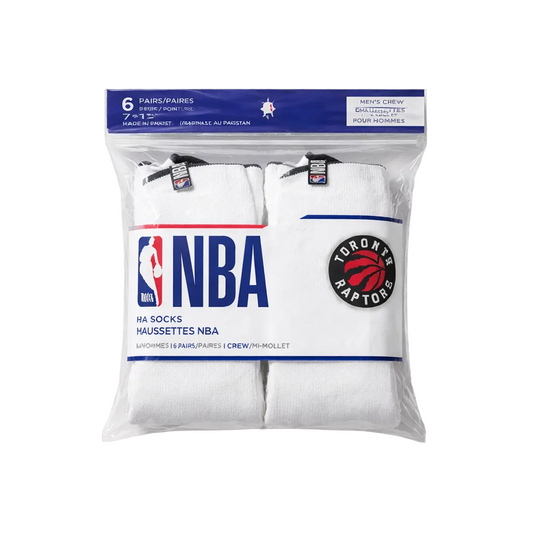 NBA MEN'S TORONTO RAPTORS 6 PAIR LONG CREW SOCKS (WHITE)