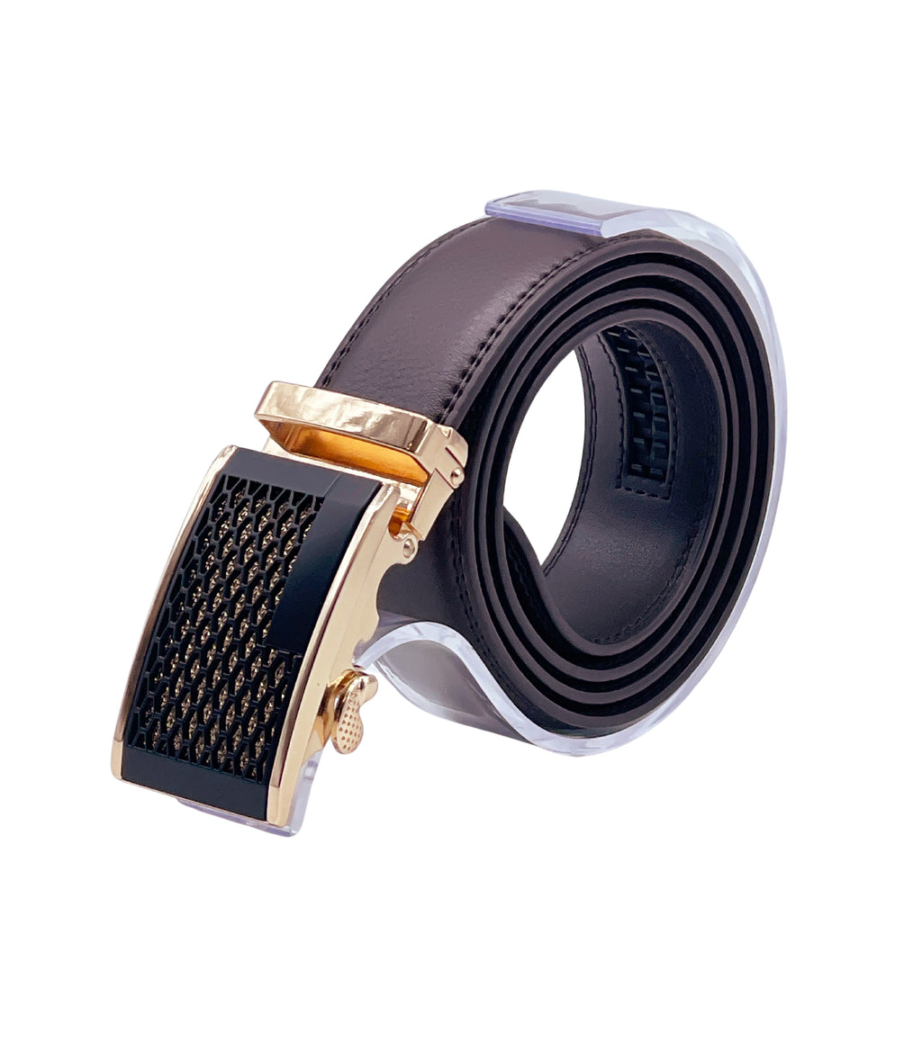 MEN'S ADJUSTABLE DESIGNER BELT (BROWN/GOLD)