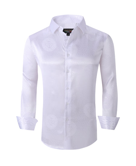 PAVINI MEN'S DESIGNER BUTTON UP LONG SLEEVE SHIRT (WHITE)