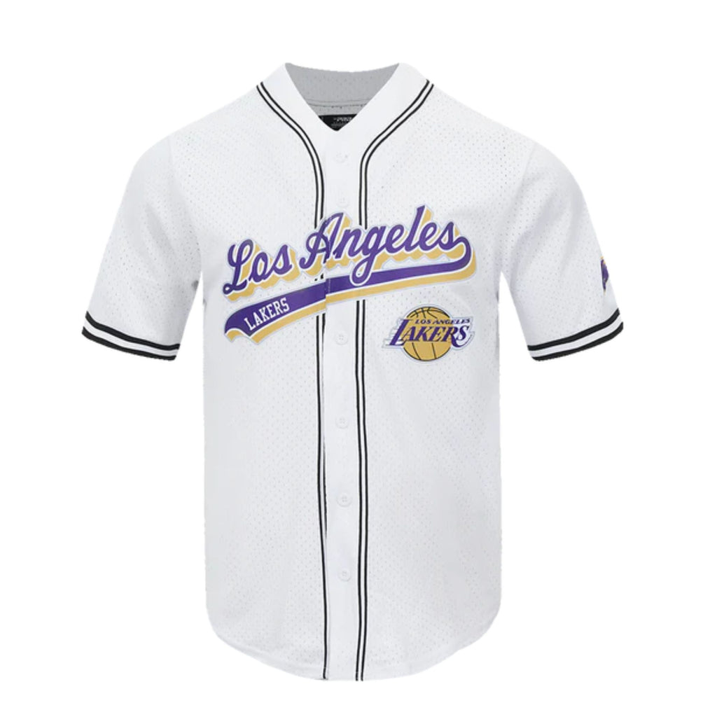 PRO STANDARD NBA LOS ANGELES LAKERS MEN'S MESH BUTTON UP WHITE JERSEY