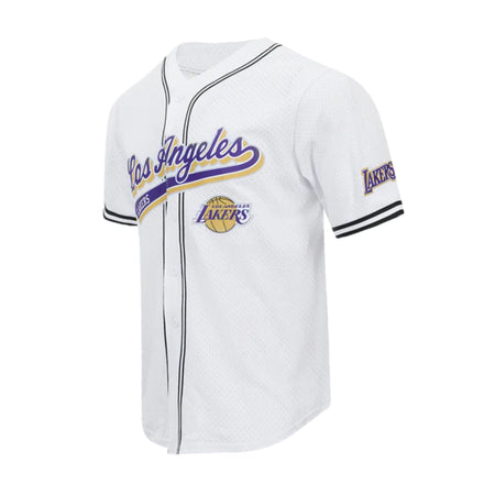 PRO STANDARD NBA LOS ANGELES LAKERS MEN'S MESH BUTTON UP WHITE JERSEY