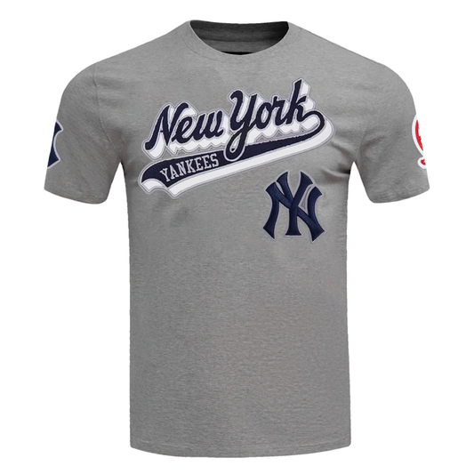 PRO STANDARD MLB NEW YORK YANKEES SCRIPT TAIL MEN'S GREY T-SHIRT