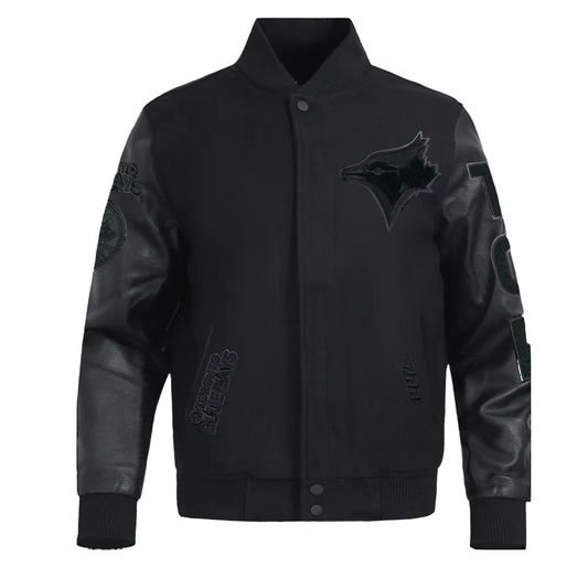 PRO STANDARD MEN'S MLB TORONTO BLUE JAYS CLASSIC WOOL ALL BLACK VARSITY JACKET