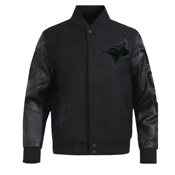 PRO STANDARD MEN'S MLB TORONTO BLUE JAYS CLASSIC WOOL ALL BLACK VARSITY JACKET