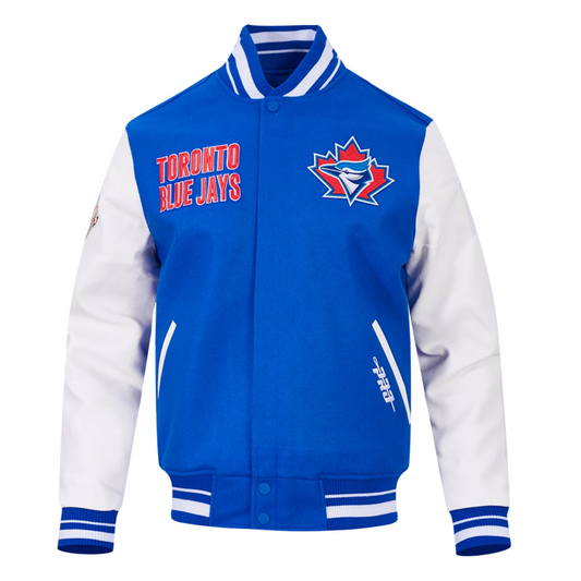 PRO STANDARD MEN'S MLB RETRO TORONTO BLUE JAYS LOGO ROYAL BLUE VARSITY JACKET