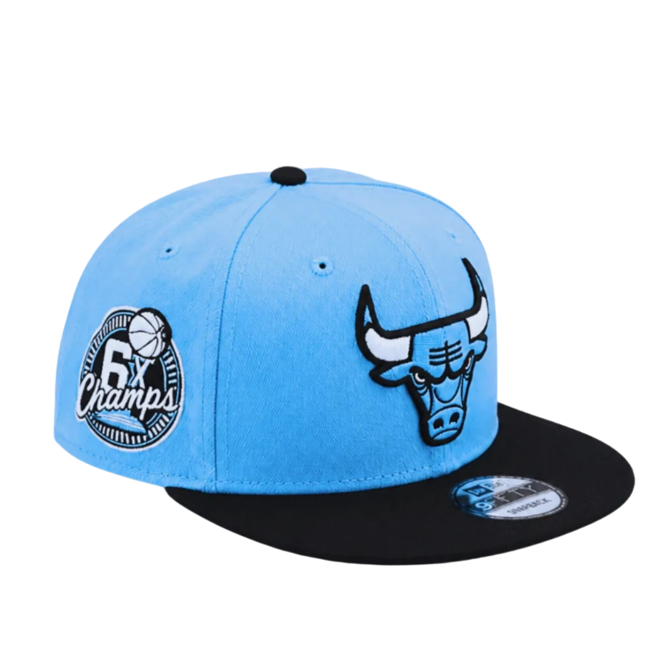 NEW ERA 9FIFTY NEW ERA CHICAGO BULLS 6X CHAMPS SKY BLUE/BLACK SNAPBACK HAT