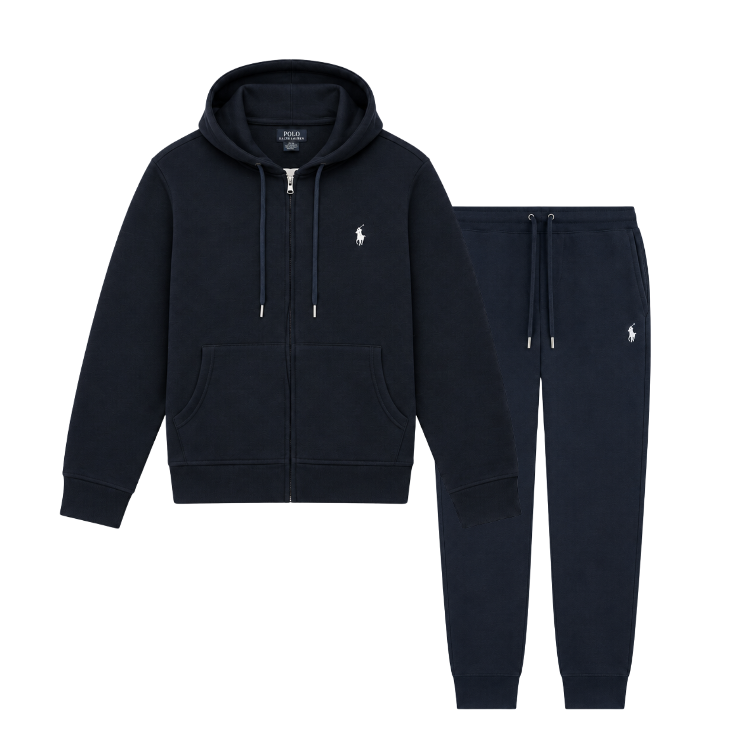POLO RALPH LAUREN MEN'S DOUBLE KNIT FULL ZIP-UP HOODIE & JOGGER NAVY BLUE 2-PIECE SET