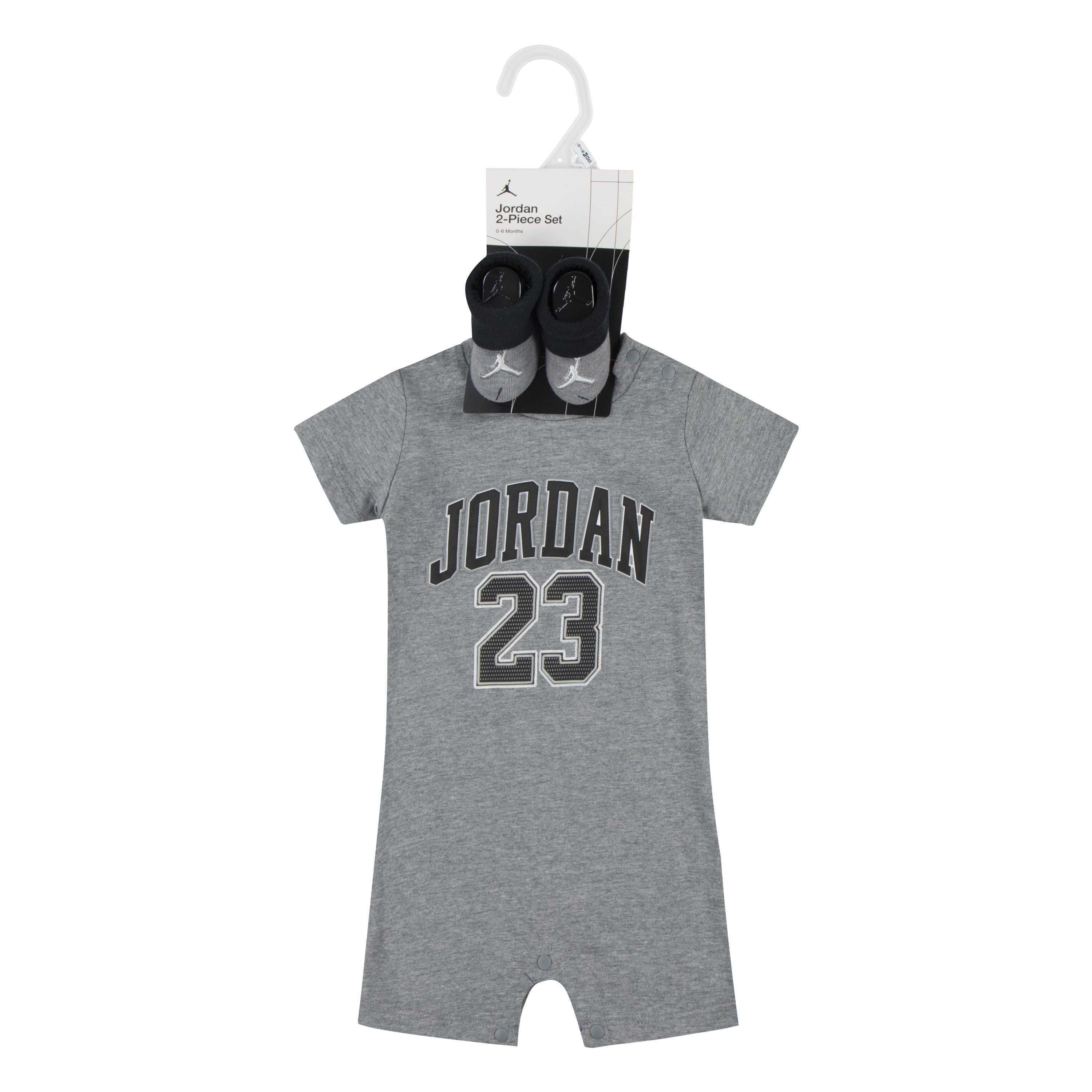 JORDAN NEWBORN ROMPER & BOOTIE SET (GREY SIZE 0-6 MONTHS)